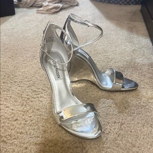 Steve Madden Metallic Silver Ankle-Strap Wedge Sandals